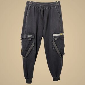 INFAS 1987 Techwear Cargo Joggers S Black Reflective Strap Cyberpunk Streetwear